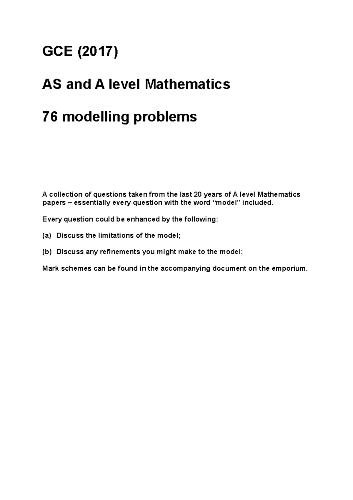 19 GCE A level Pure Maths modelling questions - Studocu