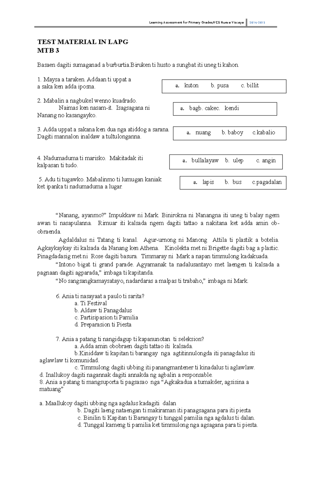 MTB Reviewer.docx filename= UTF8 MTB Reviewer TEST MATERIAL IN LAPG MTB 3 Basaen dagiti