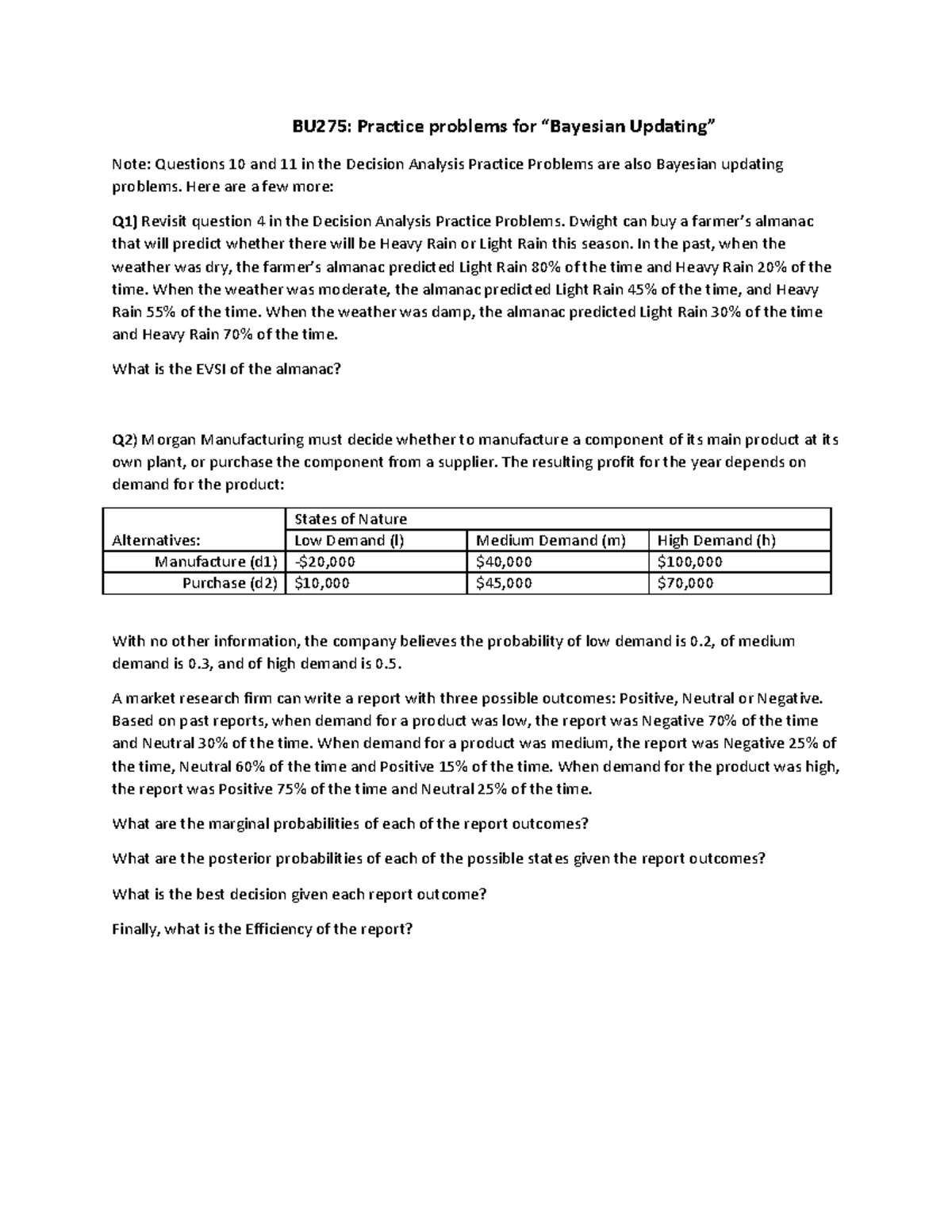 Problems Bayesian Updating - BU275: Practice problems for “Bayesian ...