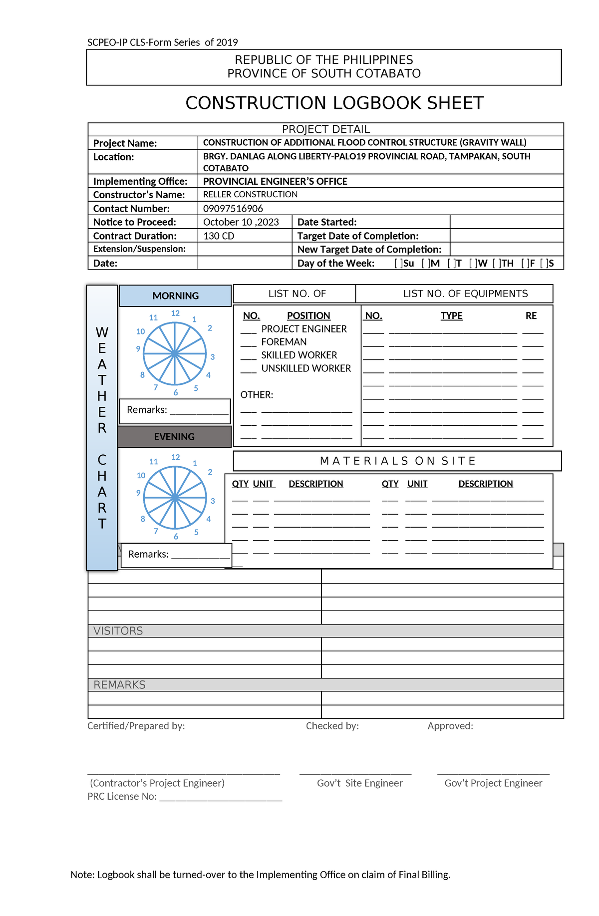 Logbook - SCPEO-IP CLS-Form Series Of 2019 CONSTRUCTION LOGBOOK SHEET ...