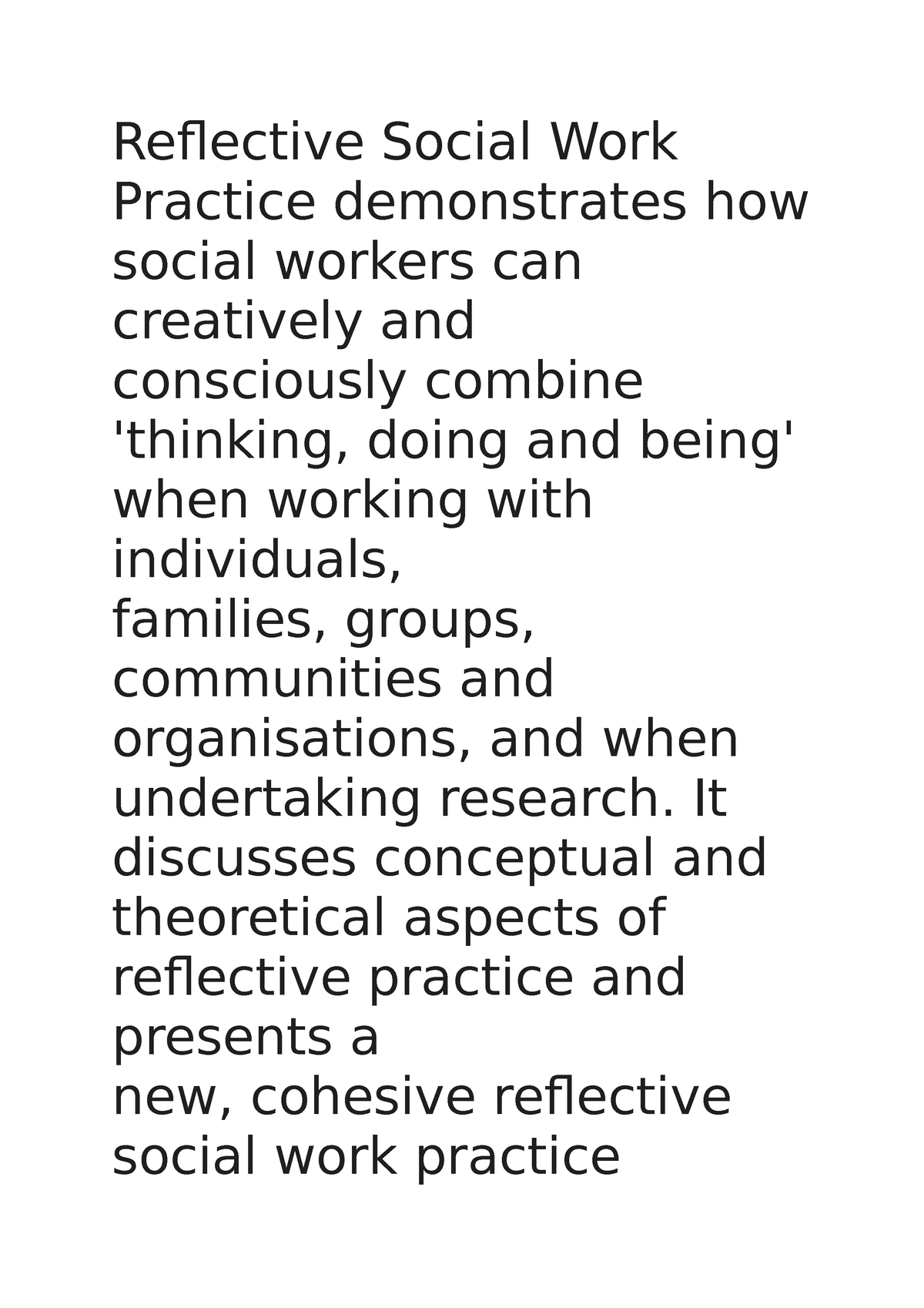 reflective essay social work