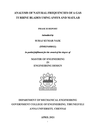 Phase 2 Report Vibration Analysis of Gas Turbine Blades Using Ansys And ...