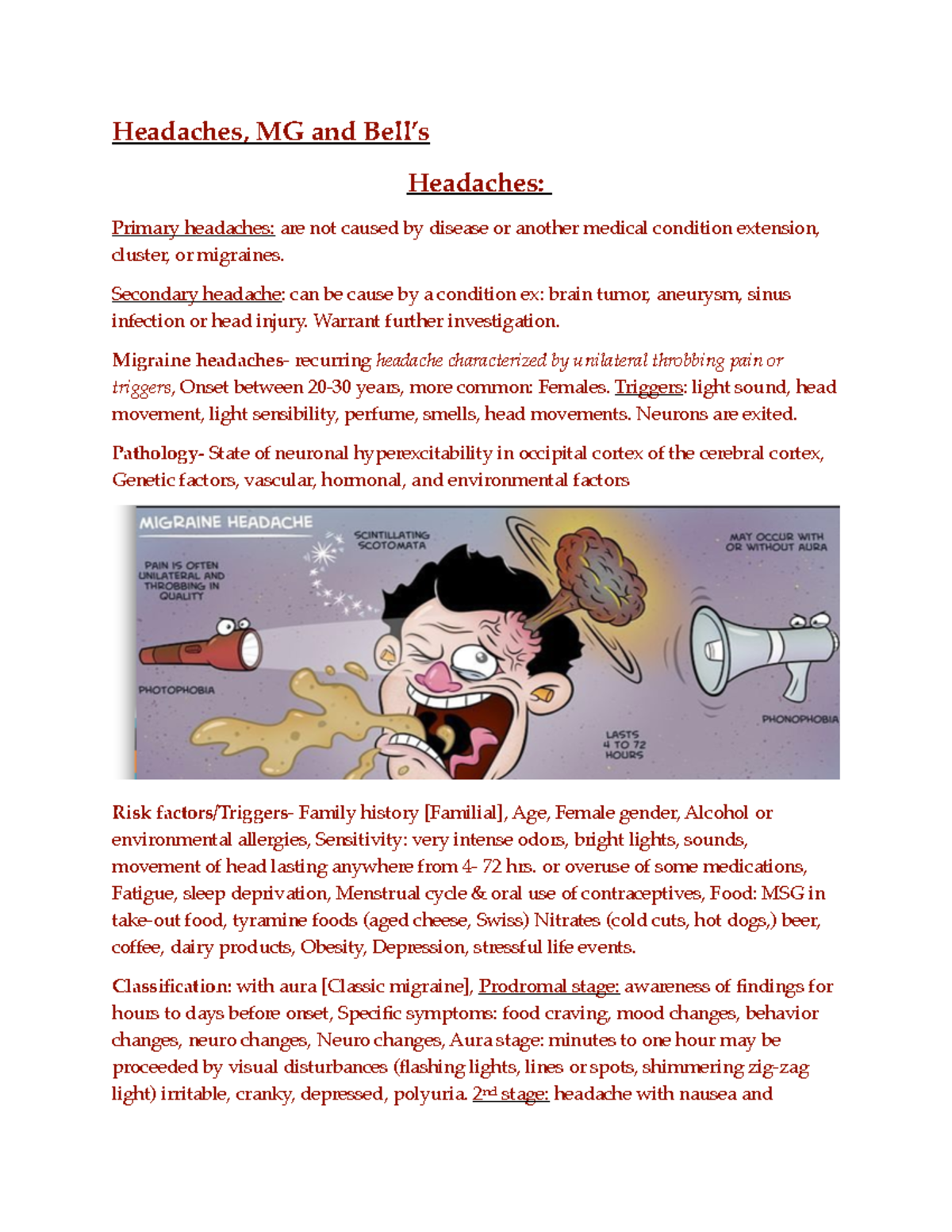 Headaches,mg,bells - notes - Headaches, MG and Bell’s Headaches ...