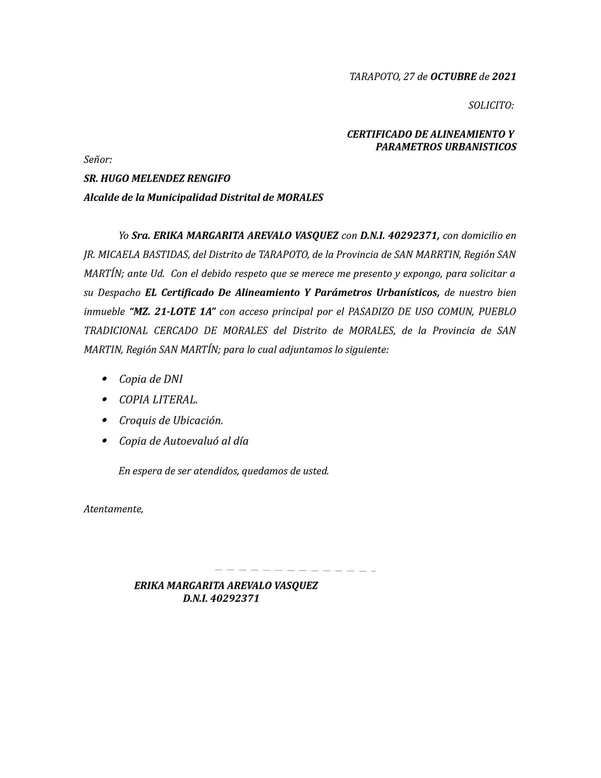 Solicitud- MZ 21 LOTE 1A para licencia de construcción - Social studies ...