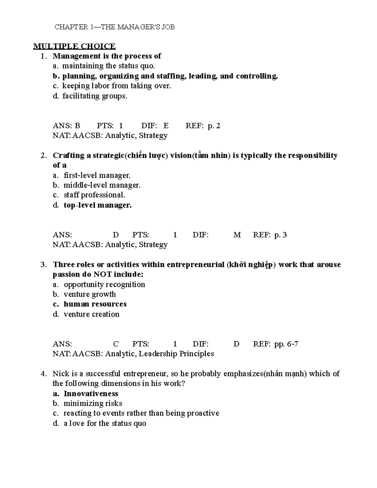 MGT101 Test Bank - Hibbbbbbbbbbbbbbbbbbbbbbbbbbbbbb - CHAPTER 1—THE ...