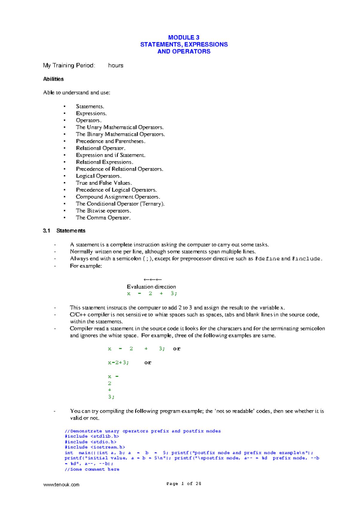 Module 3 Statements, Expressions Operators - MODULE 3 STATEMENTS ...