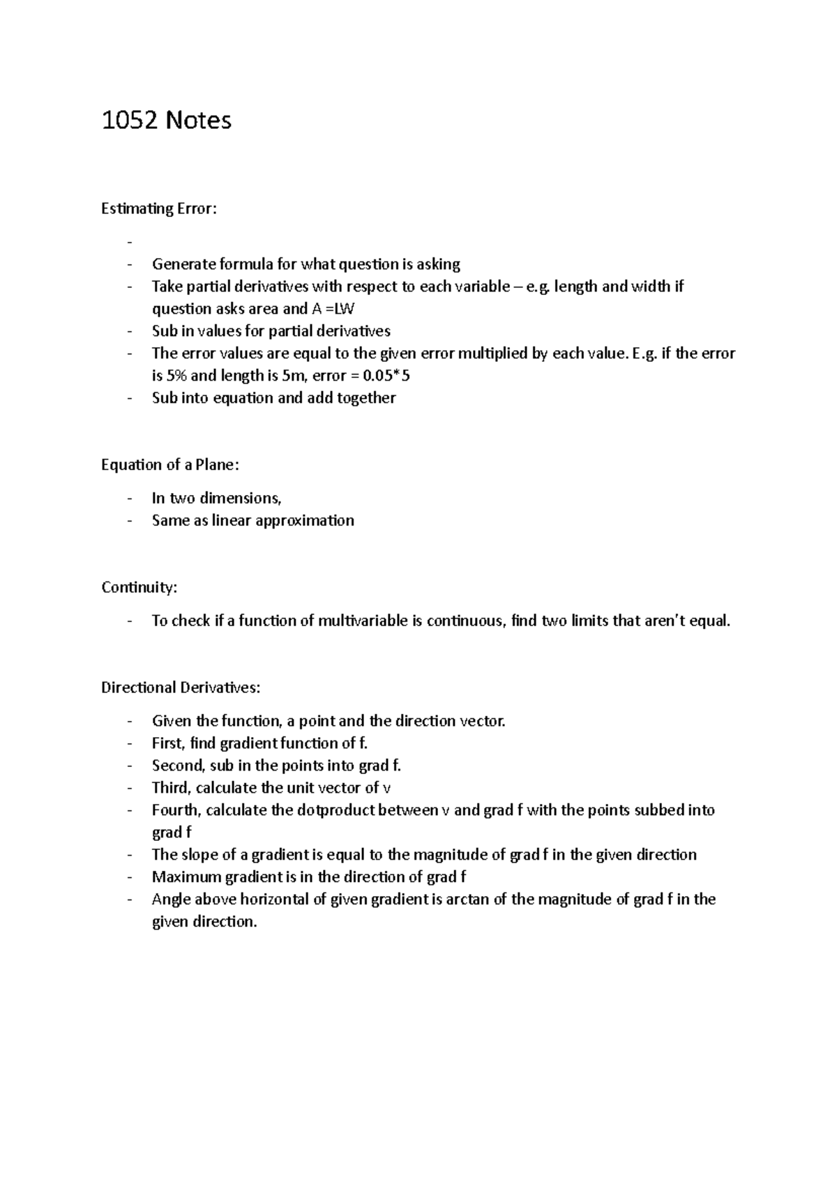 Multivariable Calculus Study Notes - Studocu