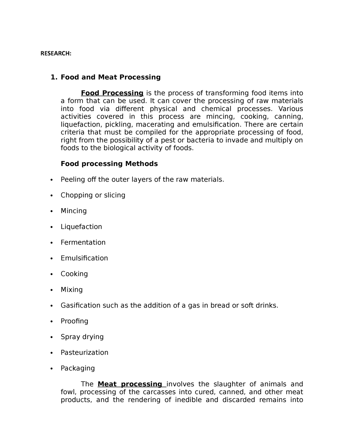 what is food processing essay