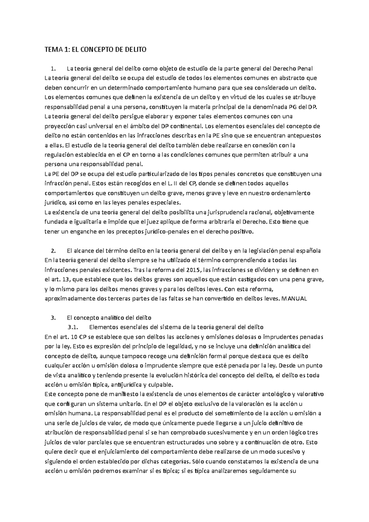 TEMA 1 EL Concepto De Delito en el derecho penal - TEMA 1: EL CONCEPTO ...