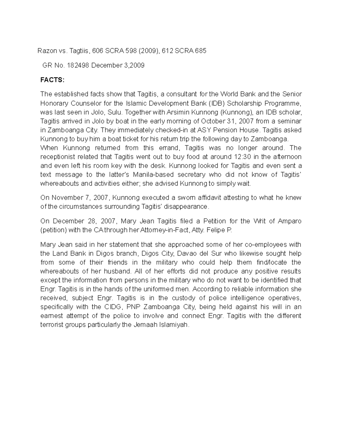 Razon VS Tagitis - Case Digest - Razon vs. Tagtiis, 606 SCRA 598 (2009 ...