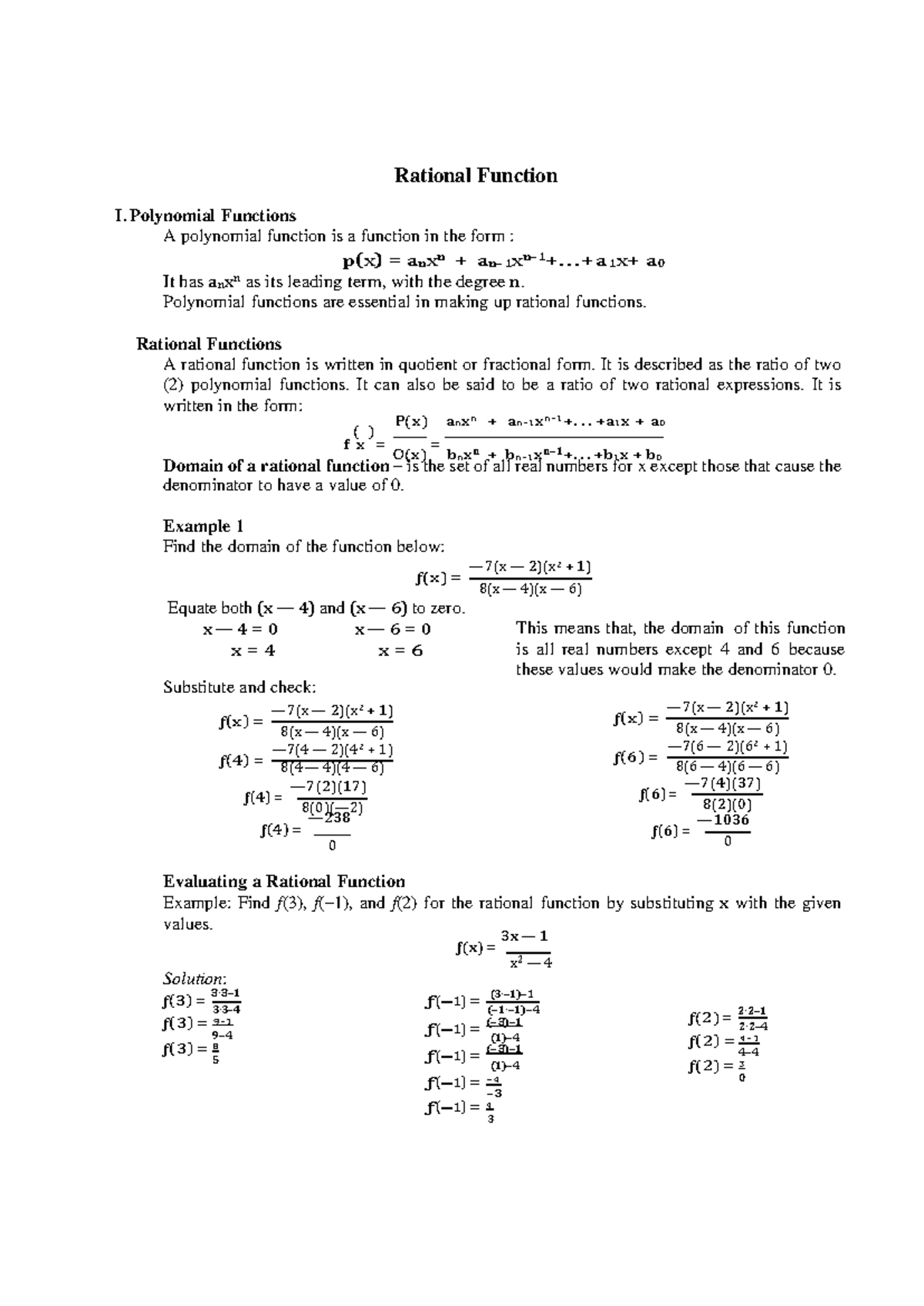 Rational Function - Gen Math - I. Polynomial Functions Rational ...