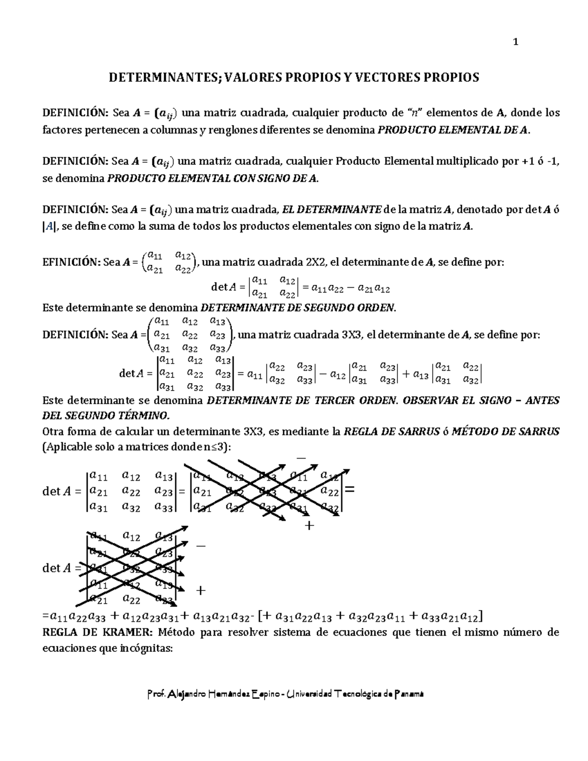 Determinantes, Valores Y Vectores Propios 12pt - DETERMINANTES; VALORES ...