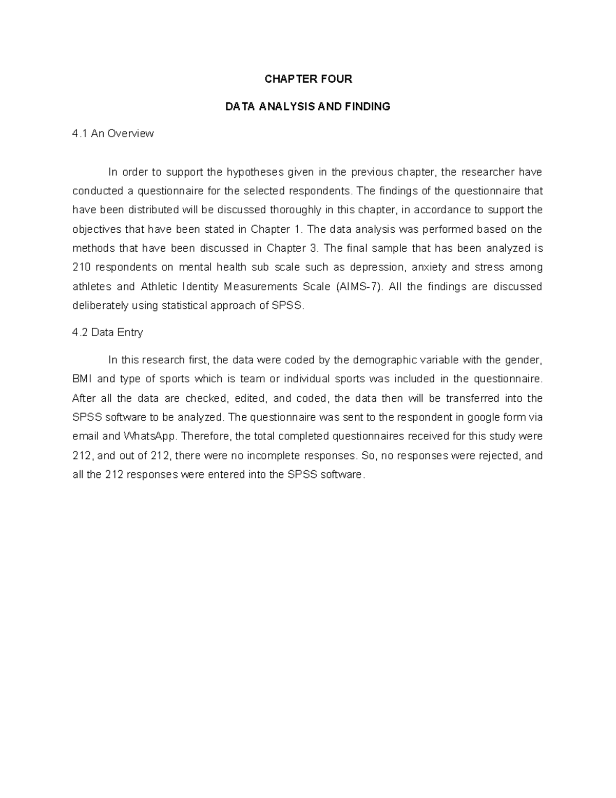 Raw data - research task - CHAPTER FOUR DATA ANALYSIS AND FINDING 4 An ...