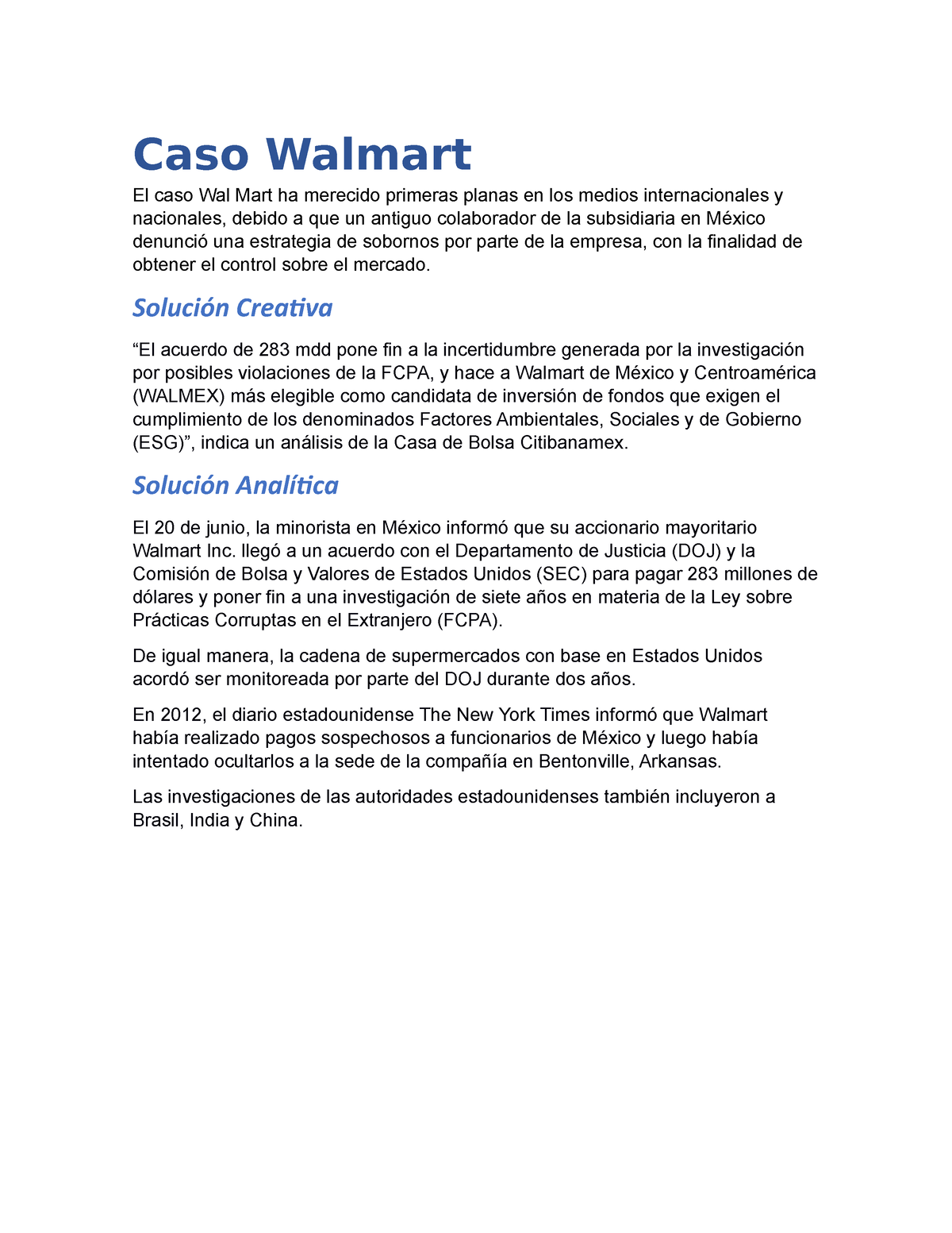 Caso Walmart - Caso Walmart El Caso Wal Mart Ha Merecido Primeras ...