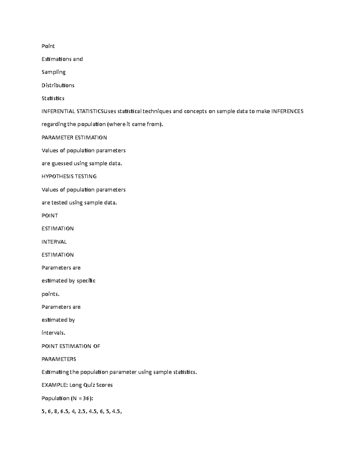 Point Estimation Point Estimations and Sampling Distributions