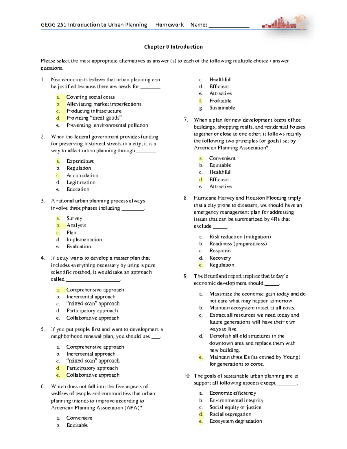 GEOG Quiz 1 (Chapter 0K) - GEOG 251 Introduction To Urban Planning ...