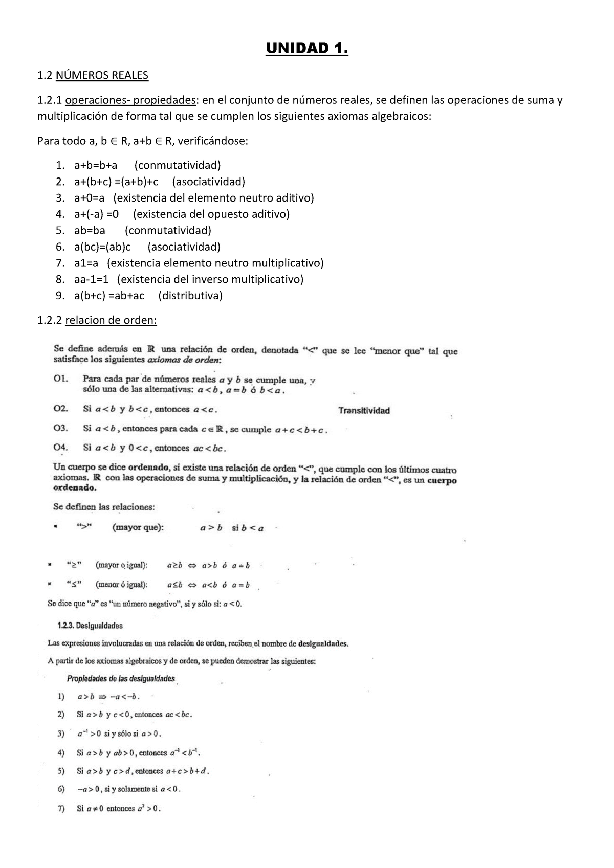 Resumen Final - UNIDAD 1. 1 N⁄MEROS REALES 1.2 Operaciones- Propiedades ...