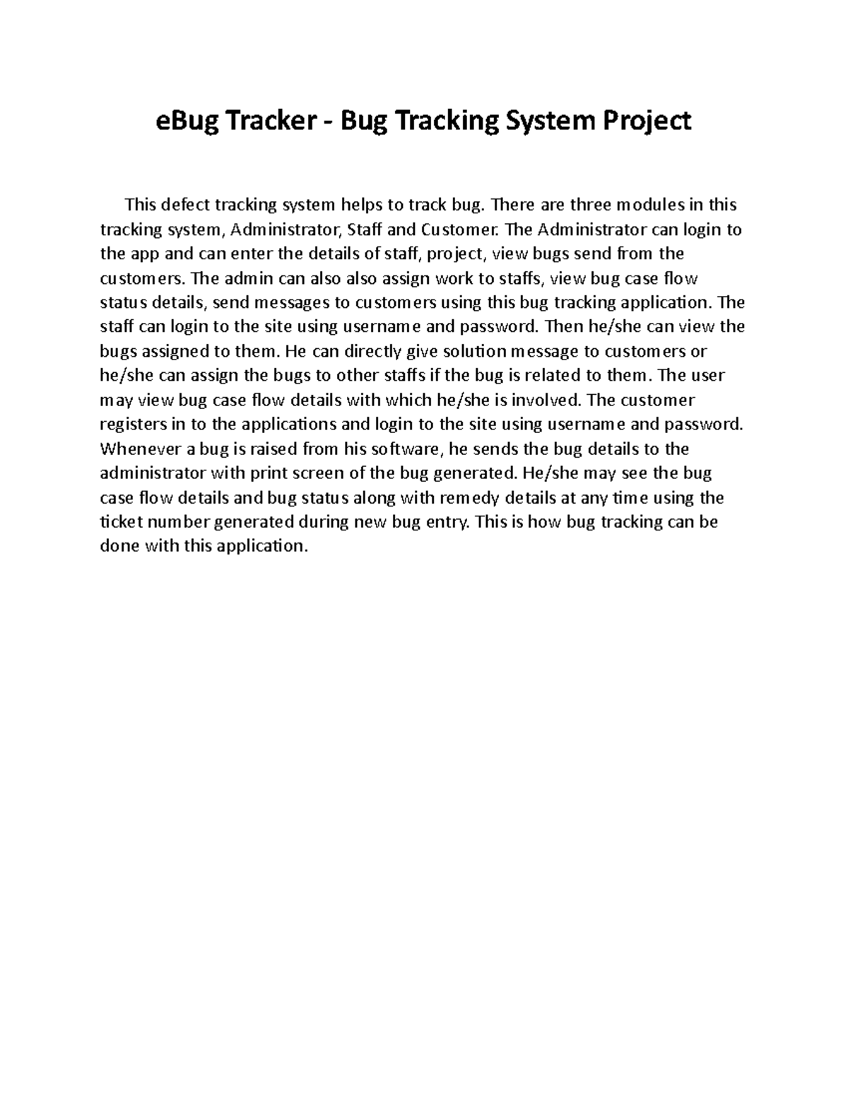 P091 - eBug Tracker - Bug Tracking System Project This defect tracking ...