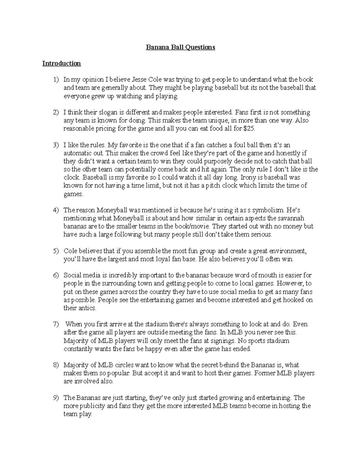 Banana Ball Questions Banana Ball Questions Introduction In my