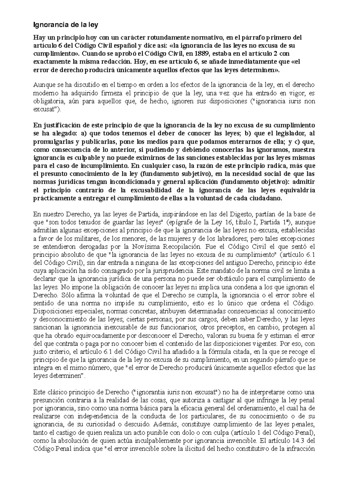 Ignorancia de la ley Derecho Constitucional Ignorancia de la ley Hay un principio hoy con un