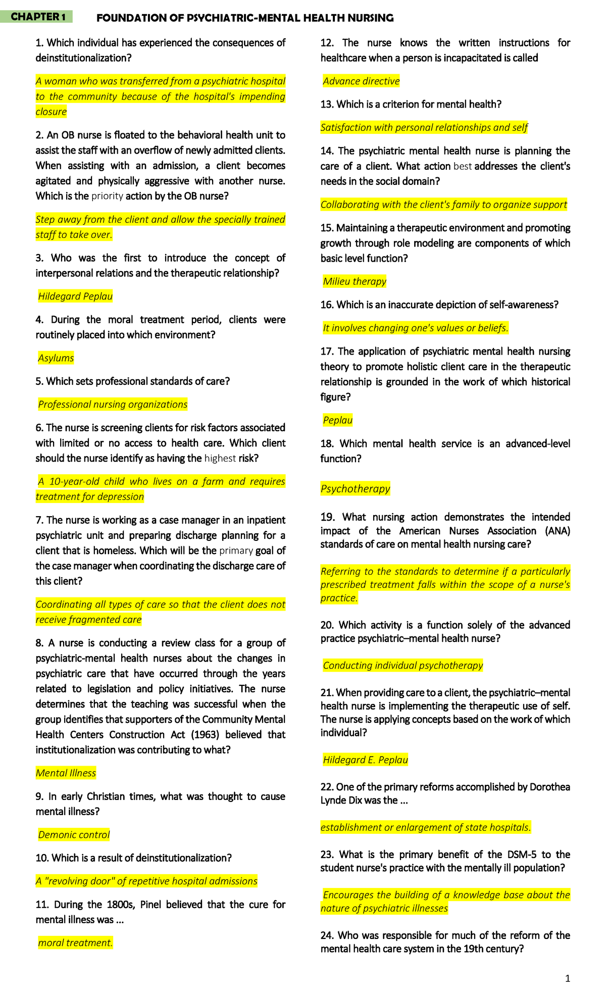 Chapter 1 Psychia Prepu Level 8 - 1 CHAPTER 1 FOUNDATION OF PSYCHIATRIC ...