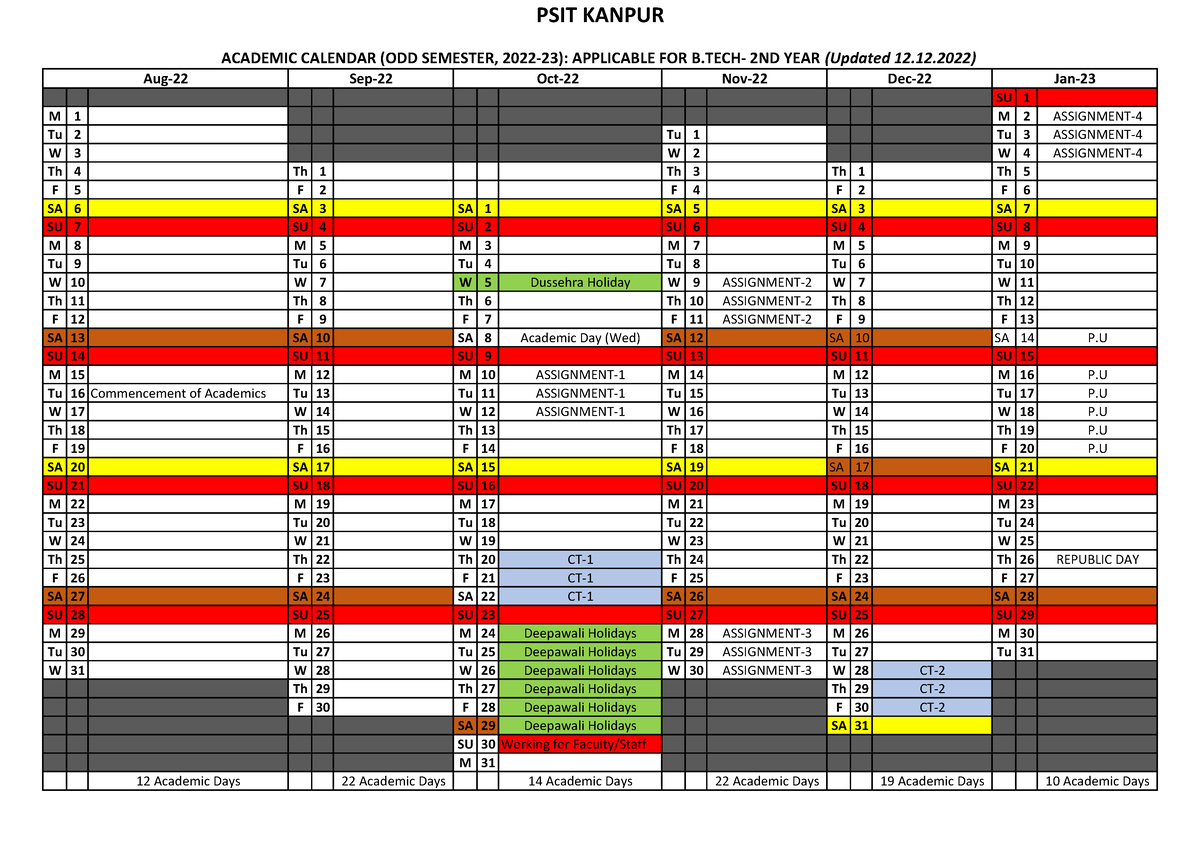 Academic Calendar (ODD Semester, 2022-23) Applicable FOR B.TECH- 2ND ...