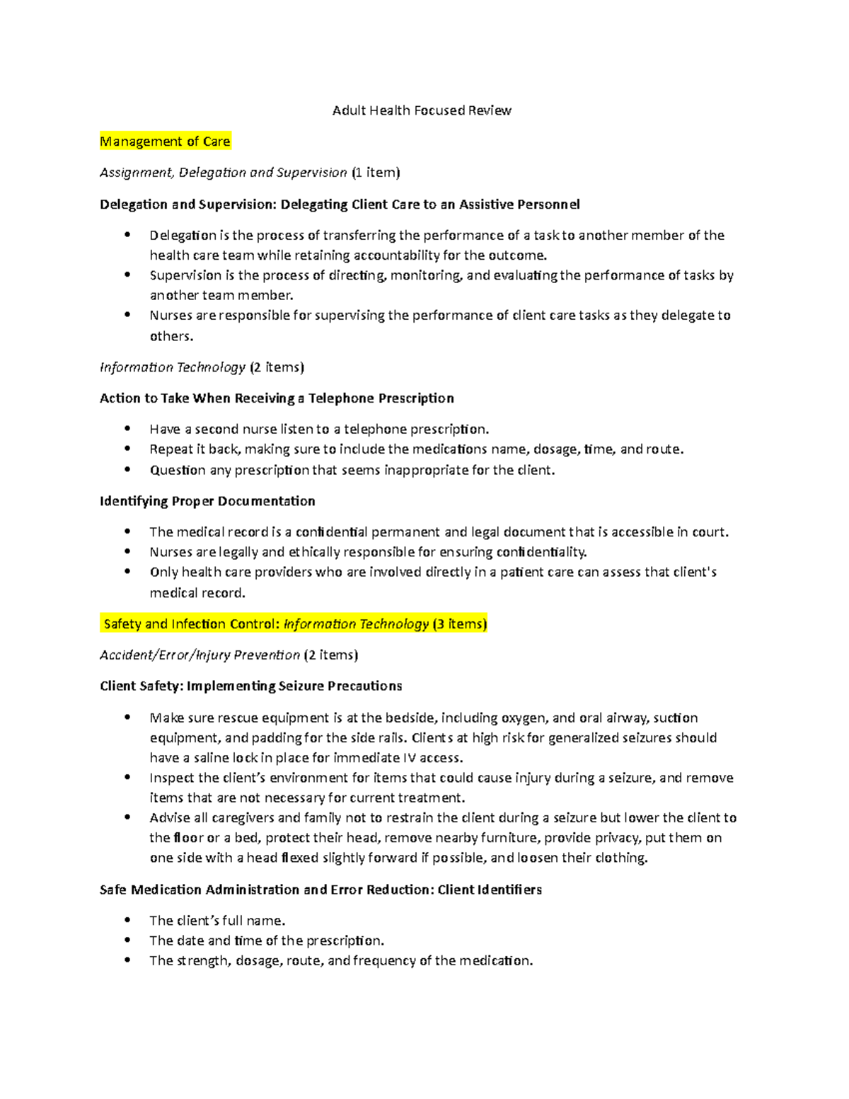 Focused Review (Adult ATI) - Adult Health Focused Review Management of ...