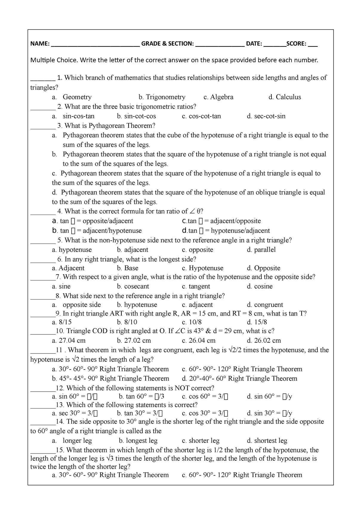 Activity Sheet - NONE - NAME: ___________________________ GRADE ...