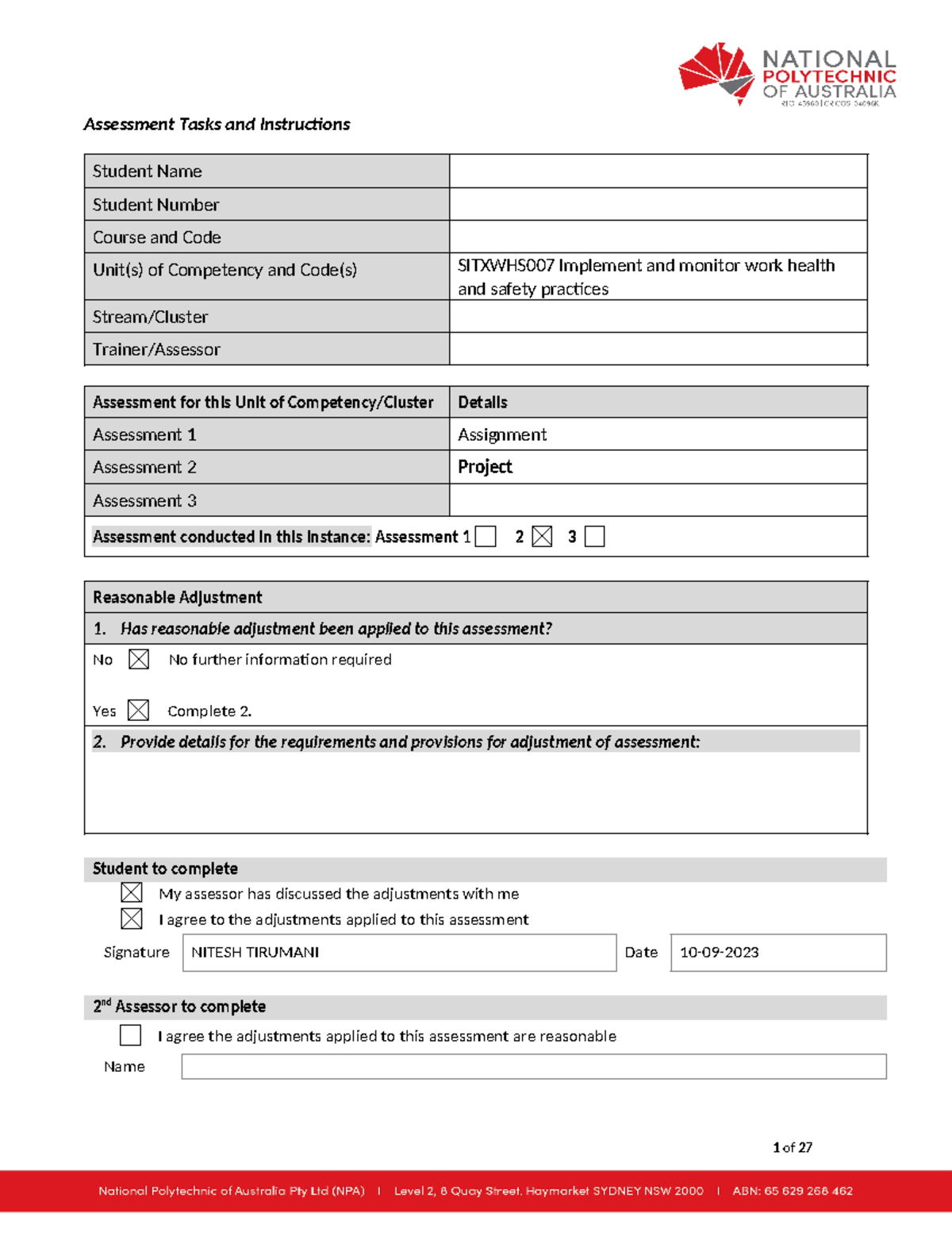 SITXWHS007 Implement and monitor work health and safety practices ...