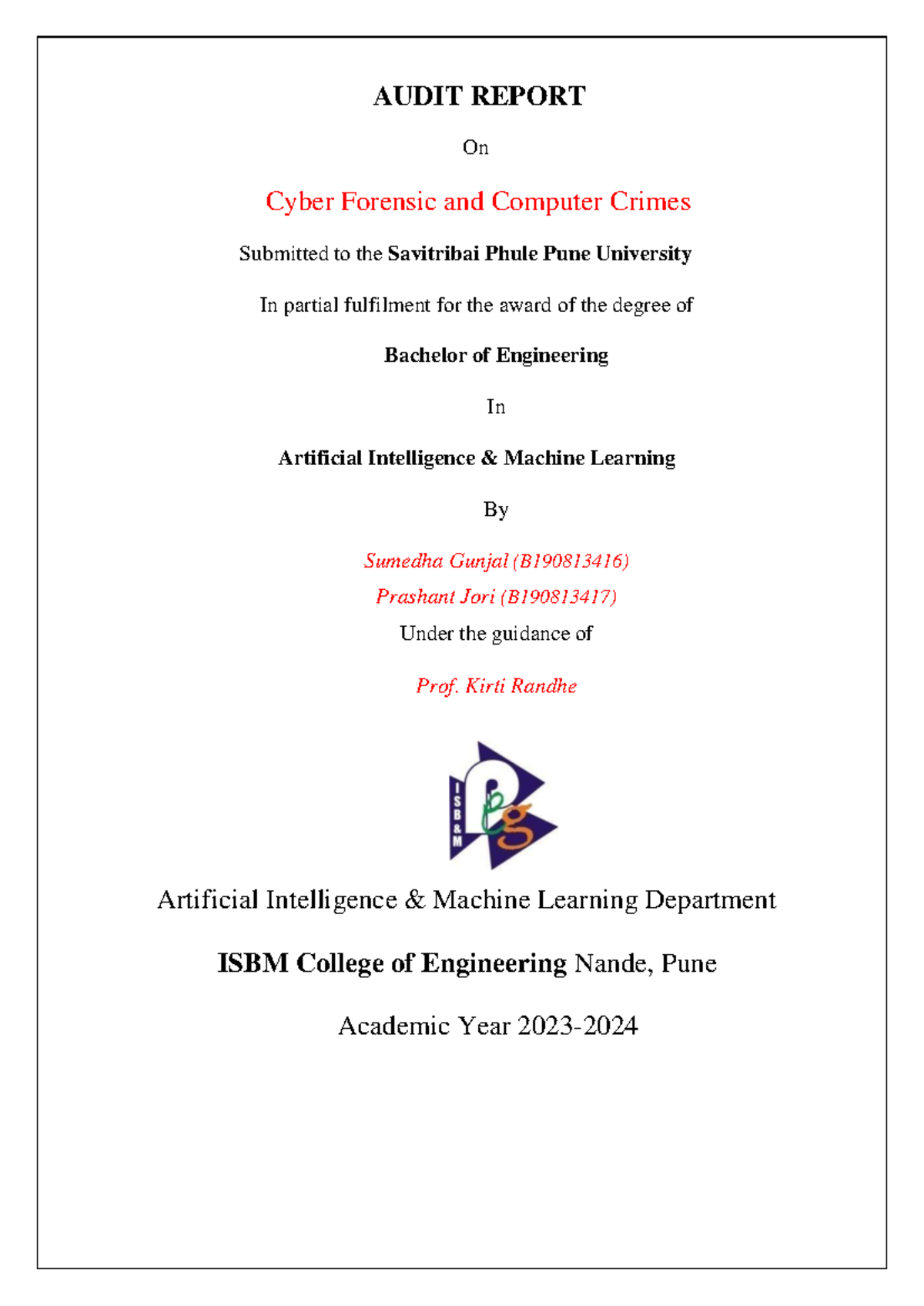 Audit report(Prashant) - AUDIT REPORT On Cyber Forensic and Computer ...