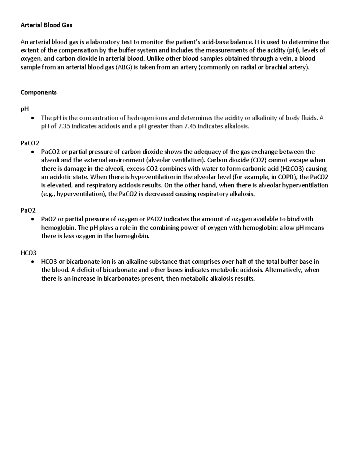 Arterial Blood Gas Study Guide - Arterial Blood Gas An arterial blood ...