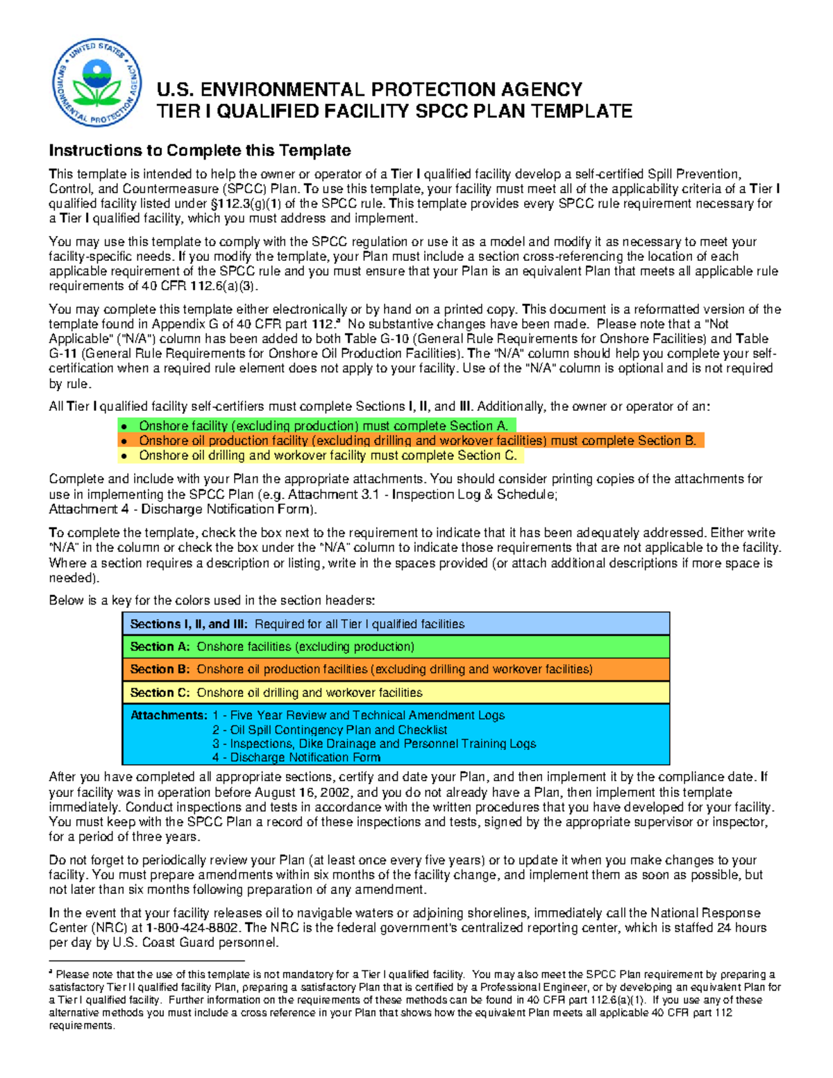 SPCC-tier1template - U. ENVIRONMENTAL PROTECTION AGENCY TIER I ...