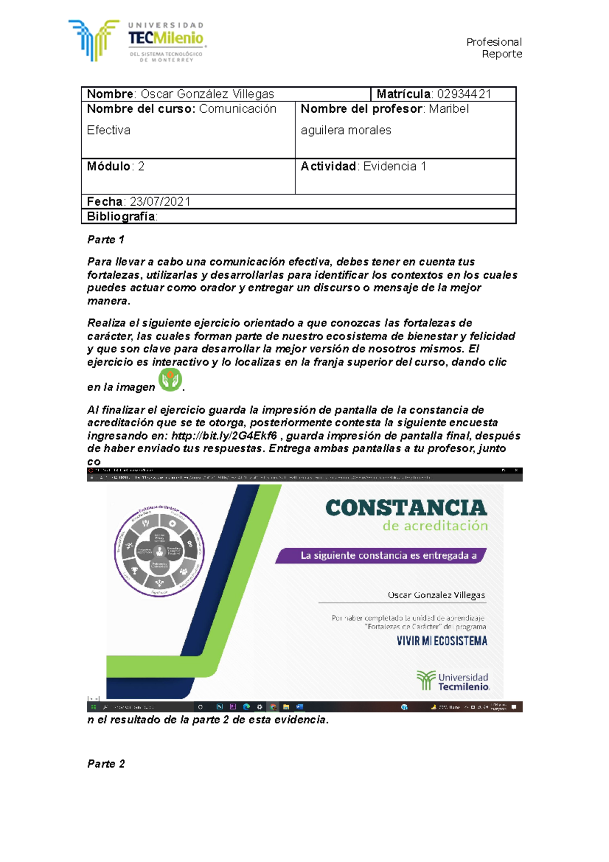Comunicacion Efectiva Evidencia 1 - Profesional Reporte Nombre : Oscar ...
