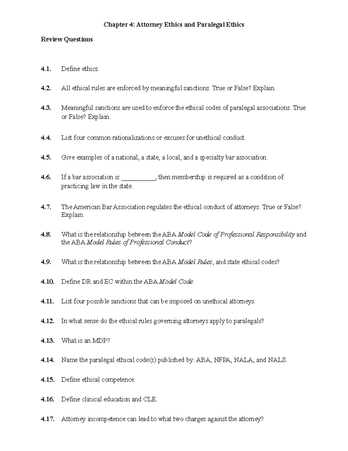 Ch04 Attorney Ethics and Paralegal Ethics Chapter 4 Attorney Ethics