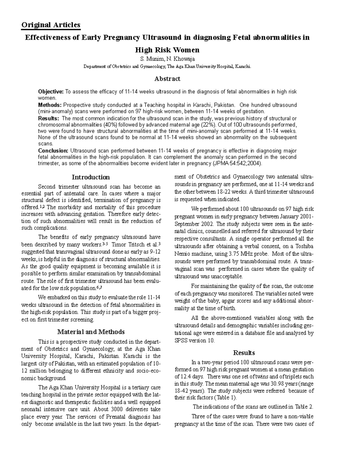 Effectiveness of Early Pregnancy Ultrasound in diagnosing Fetal ...