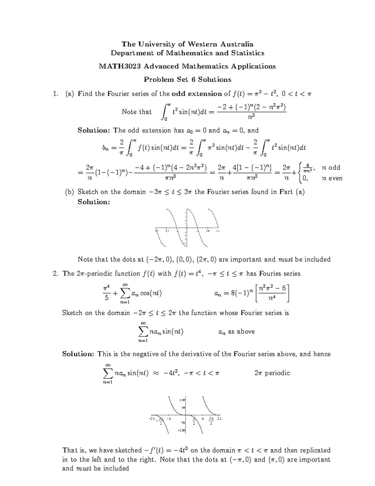 Problem Sheet 6 Solutions - The University of Western Australia ...