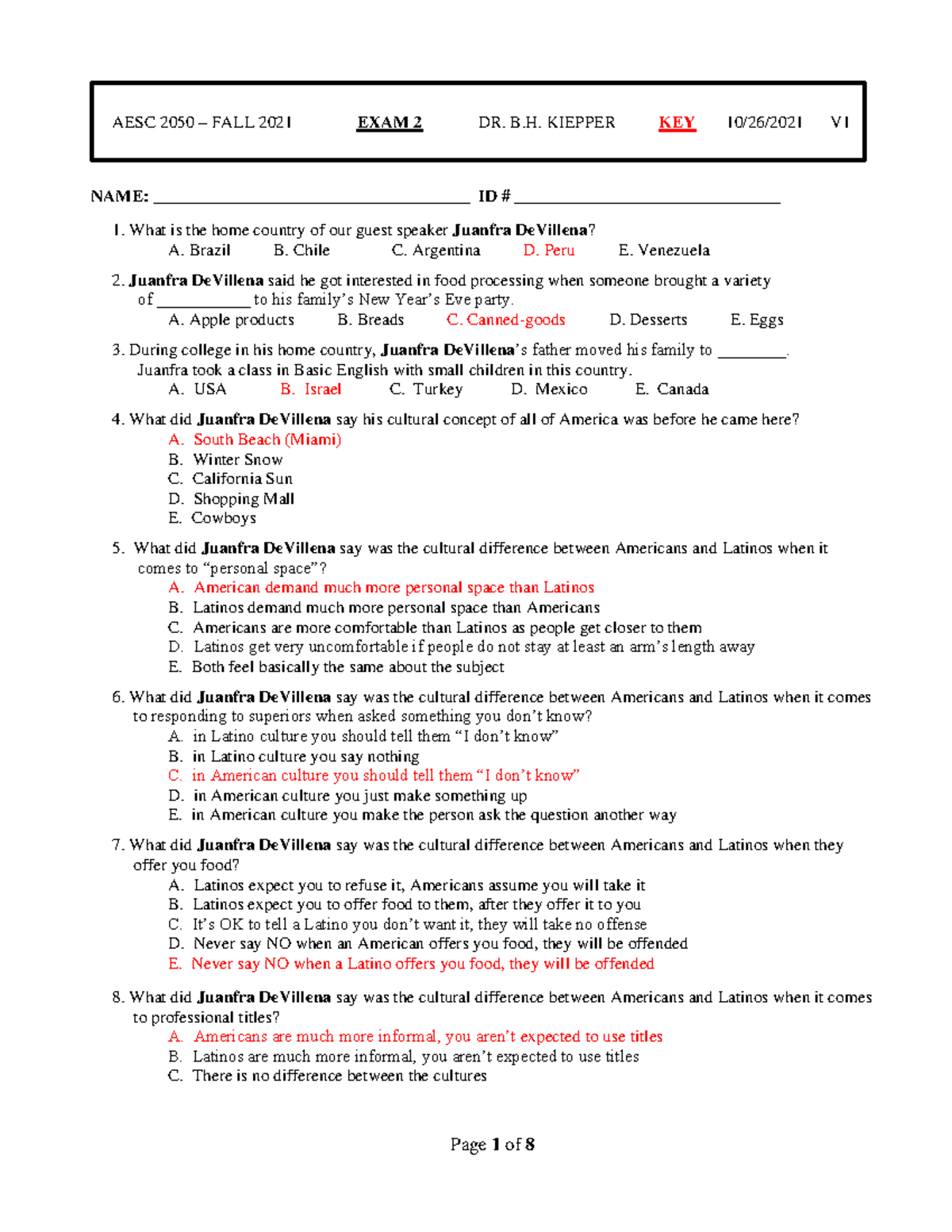 AESC 2050 F21 EXAM 2 KEY V1 BHK - AESC 2050 – FALL 2021 EXAM 2 DR. B ...