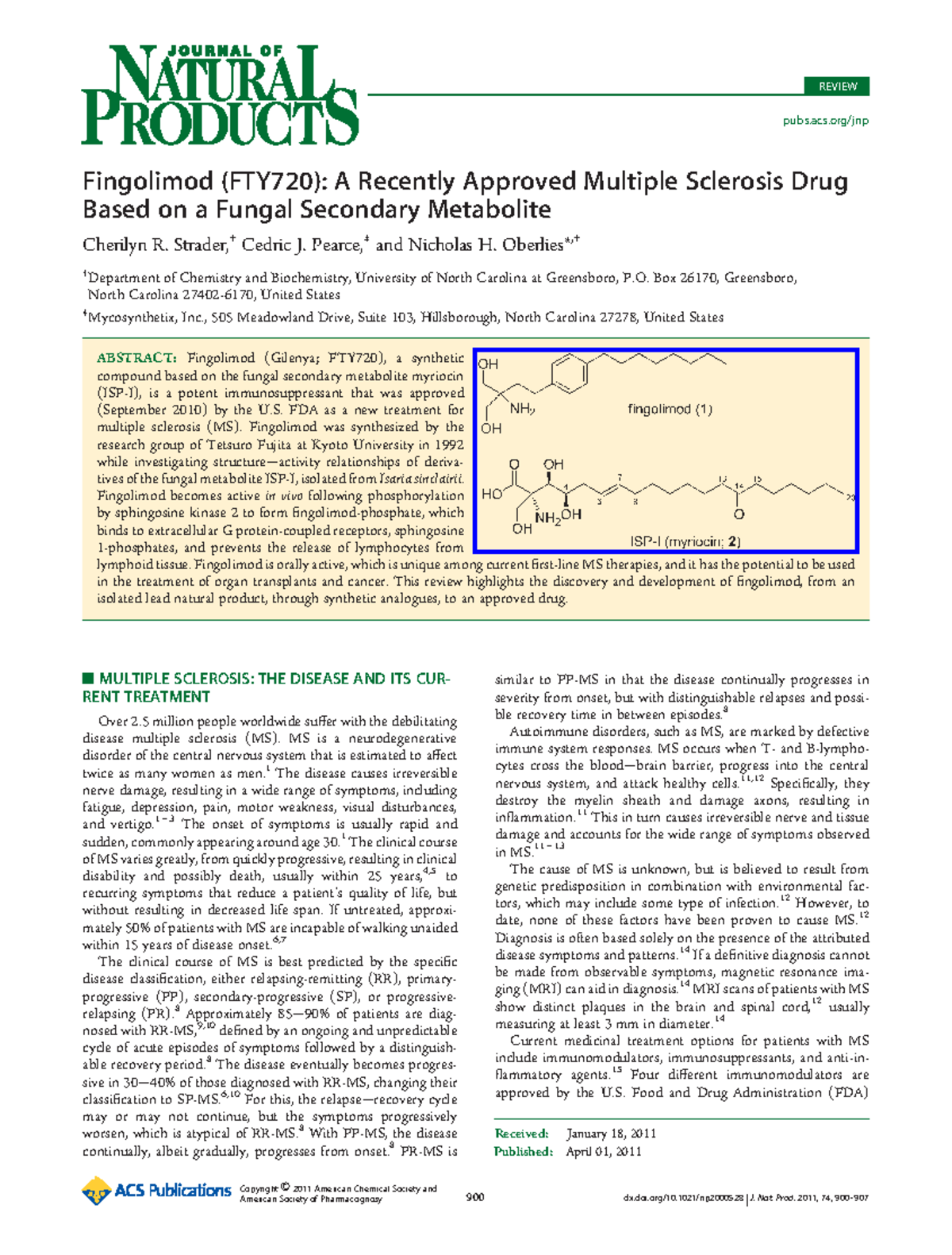 A1 Fingolimod FTY720 A Recently Approved Multiple Sclerosis Drug[ 1114 ...