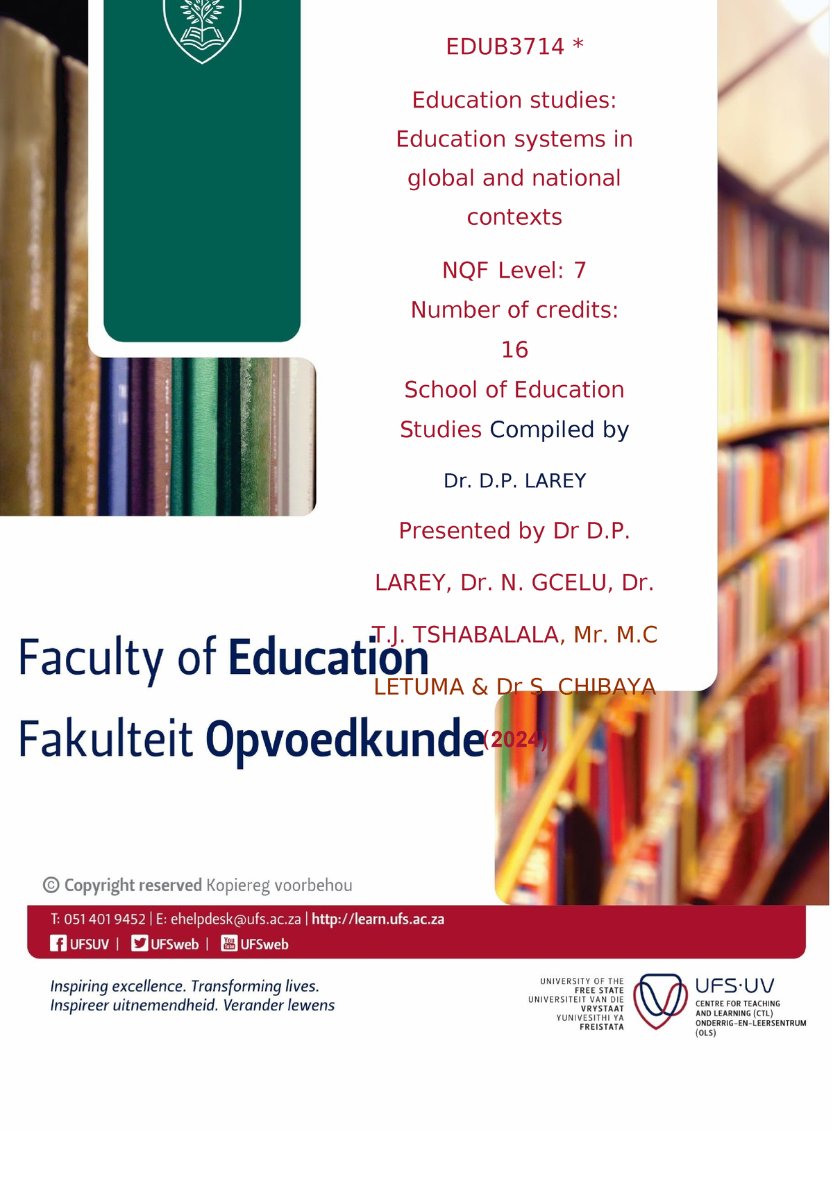 EDUB3714 Study guide 2024 EDUB3714 * Education studies Education