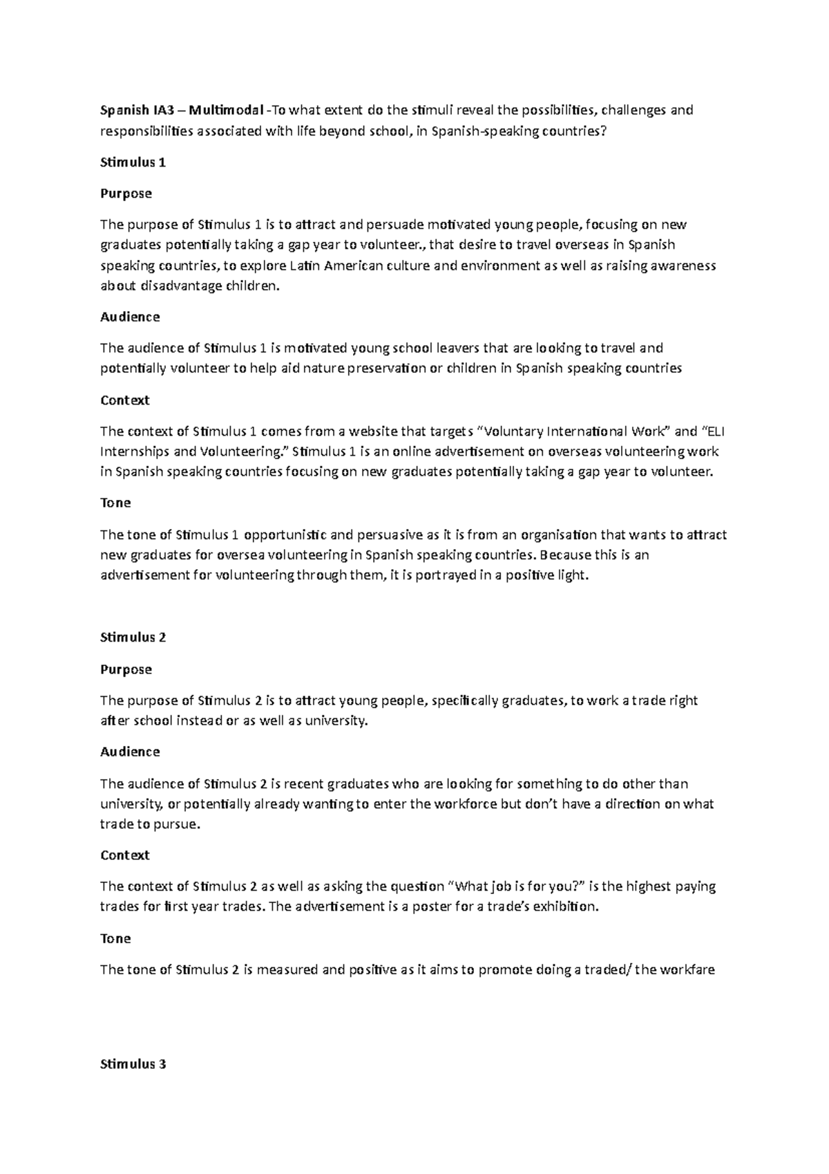 Spanish IA3 this is a description Spanish IA3 Multimodal To what extent do the stimuli