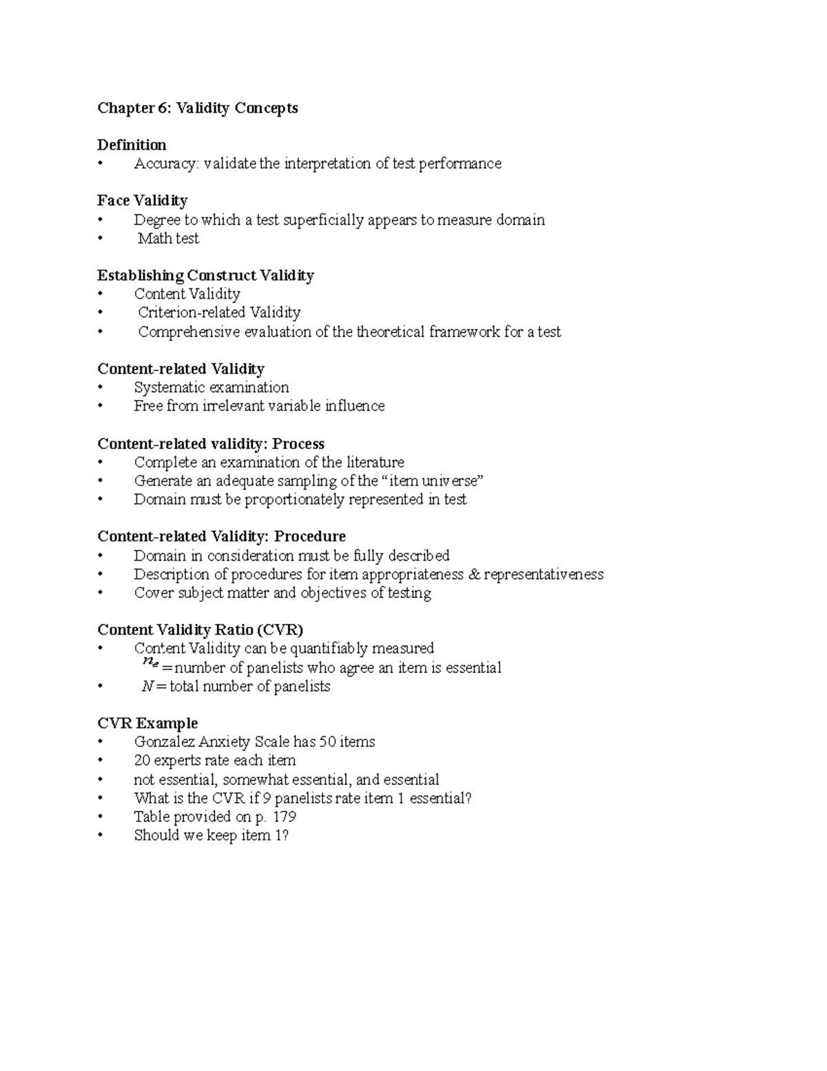 3900Chp6 - Chap 6 - Chapter 6: Validity Concepts Definition Accuracy ...