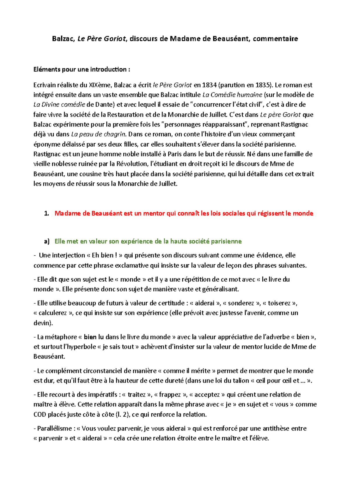 Ommentaire+Balzac+discours+Beauséant - Balzac, Le Père Goriot, discours ...