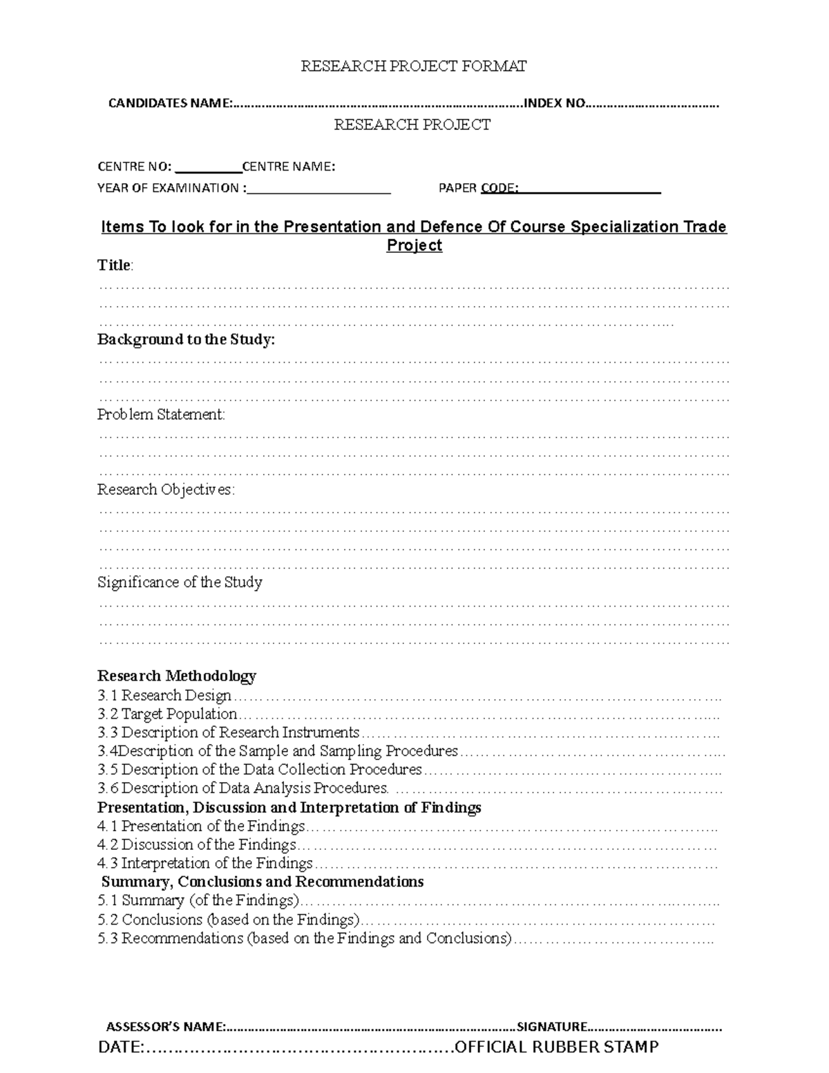 research project format checklist