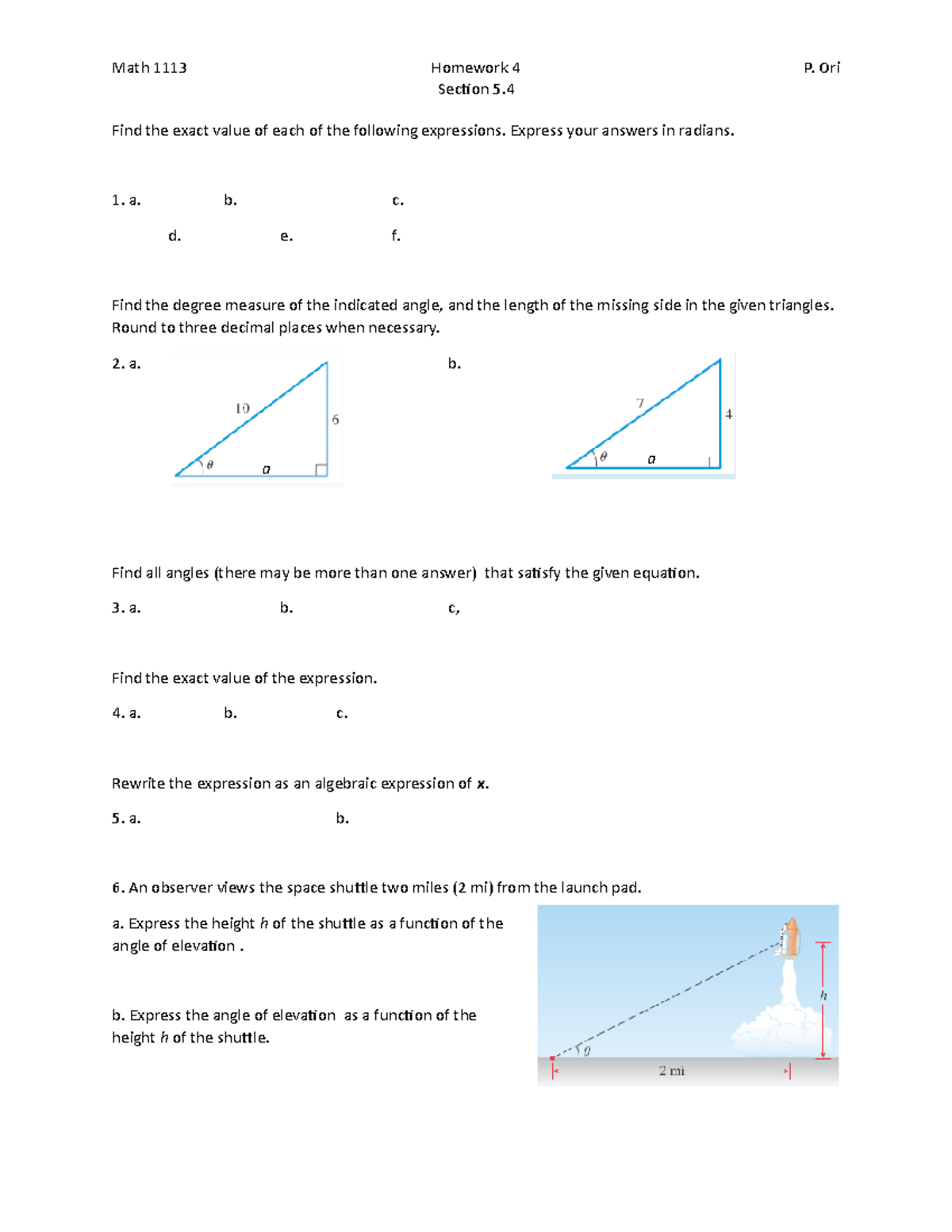 Homework 4 - practice - Math 1113 Homework 4Section 5 P. Ori Find the ...