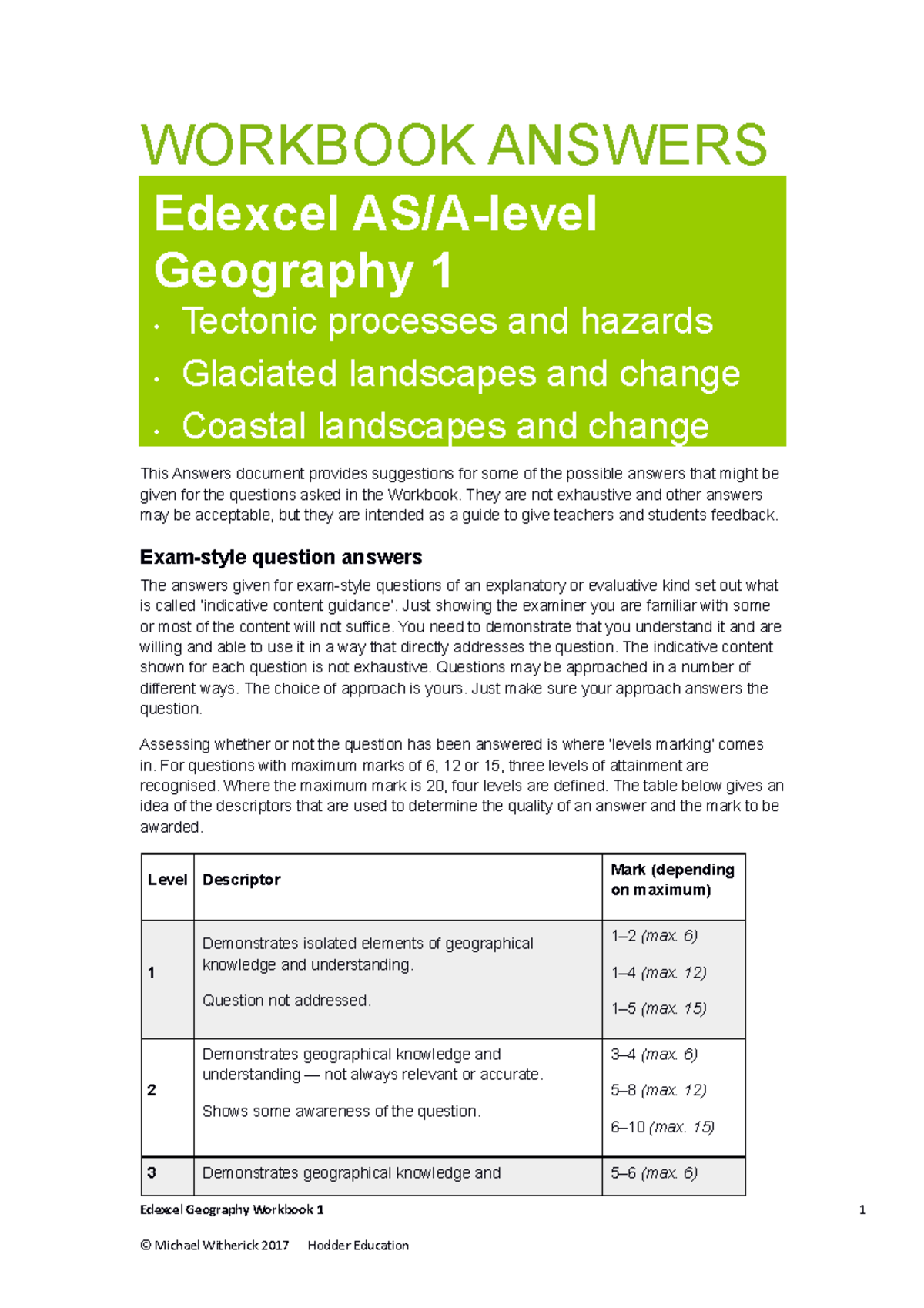 Geography Edexcel Workbook 1 Answers - WORKBOOK ANSWERS Edexcel AS/A ...