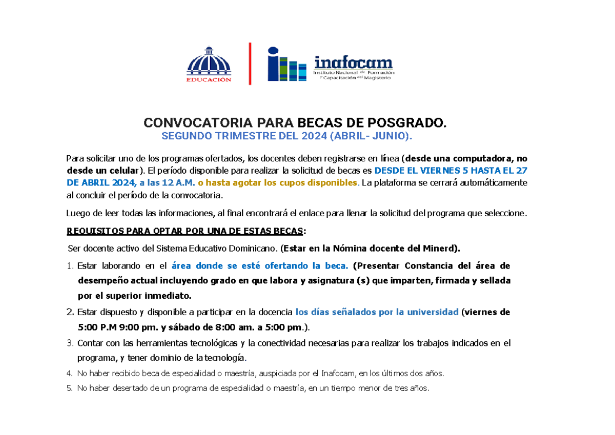 Posgrado 2024 Abril - Junio - CONVOCATORIA PARA BECAS DE POSGRADO ...
