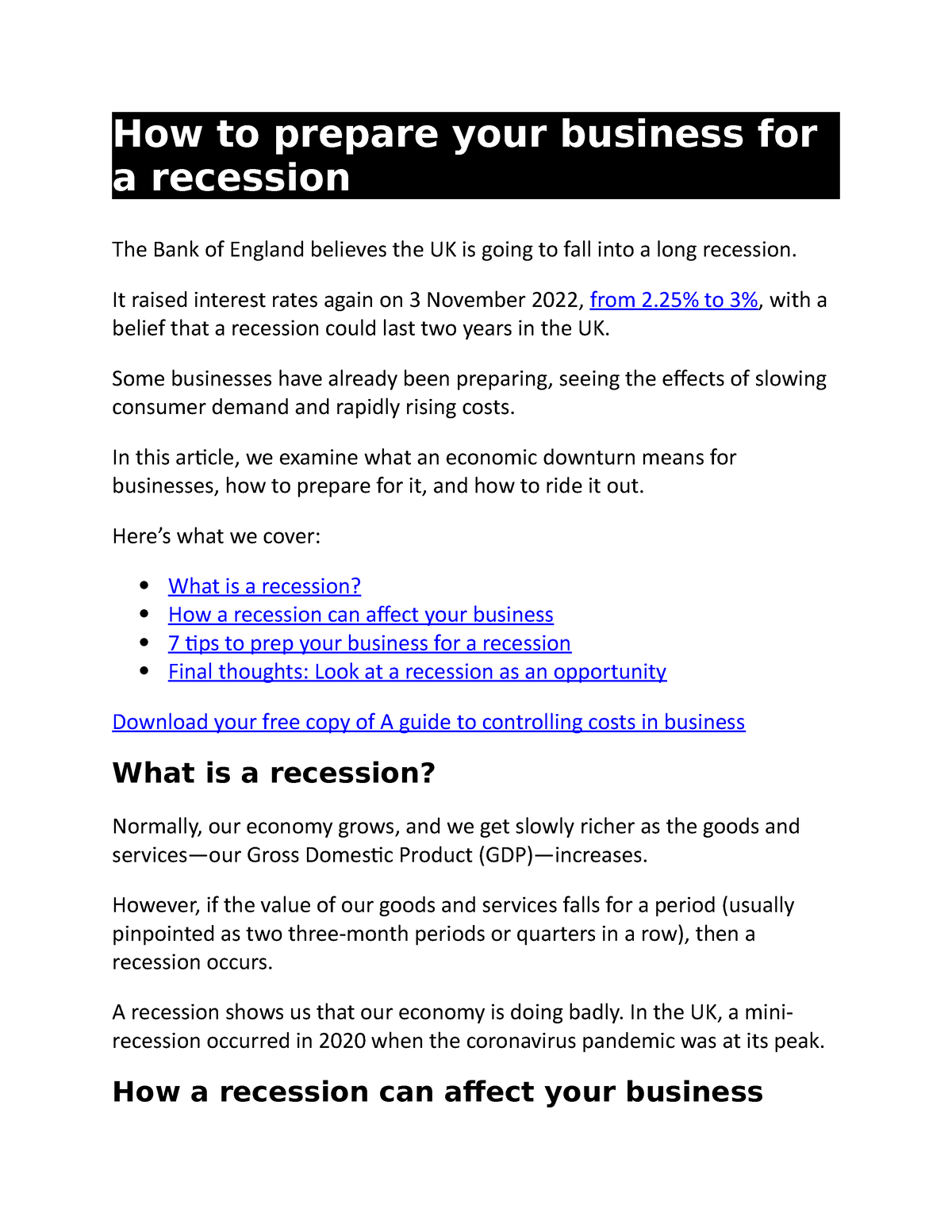 how to prepare your business for a recession