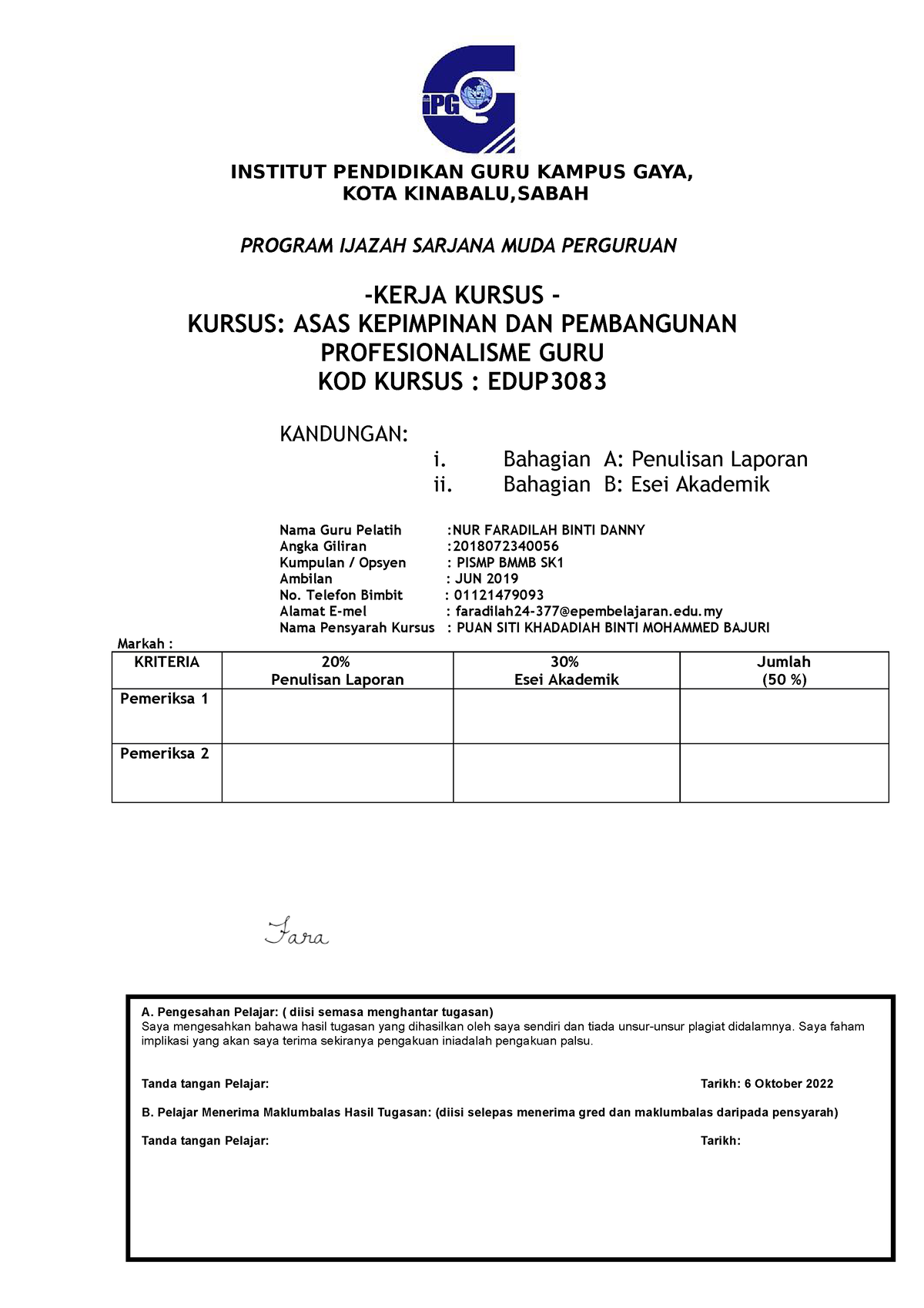 Tugasan 1 (EDUP3083) - Temu Bual Bersama Guru - INSTITUT PENDIDIKAN ...