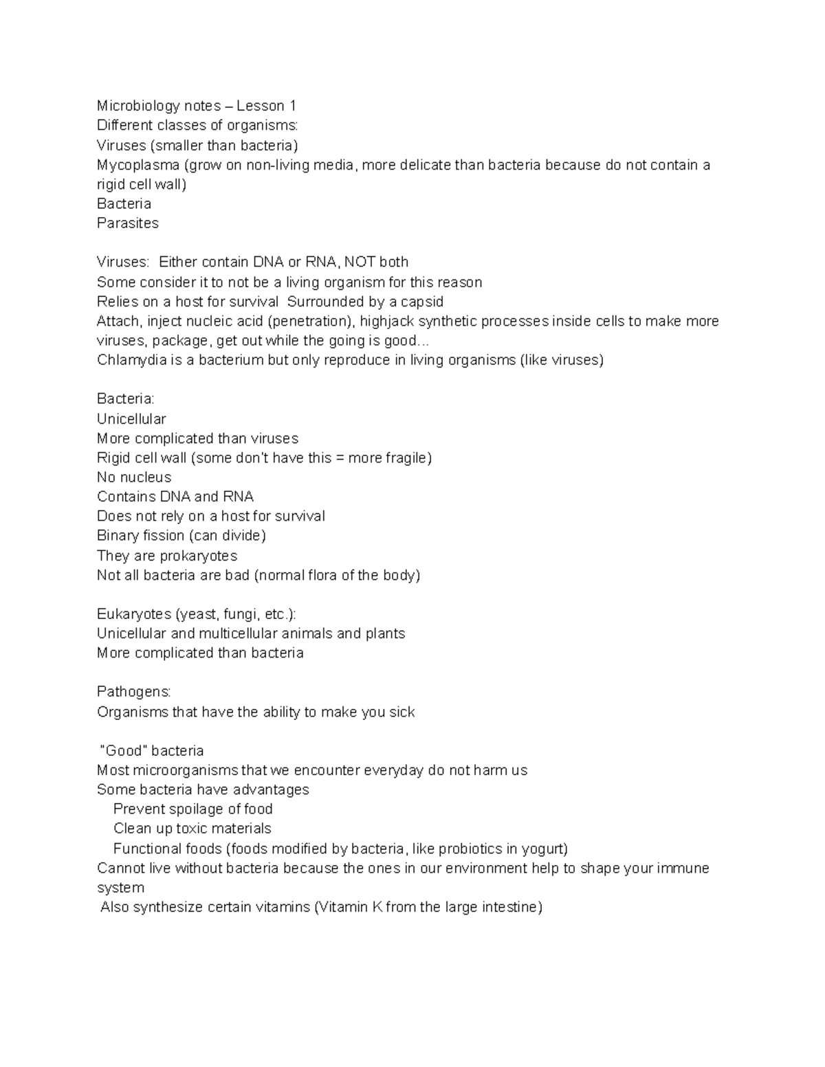 Microbiology Lesson 1, 2, 4 and 5 notes - Microbiology notes – Lesson 1 ...