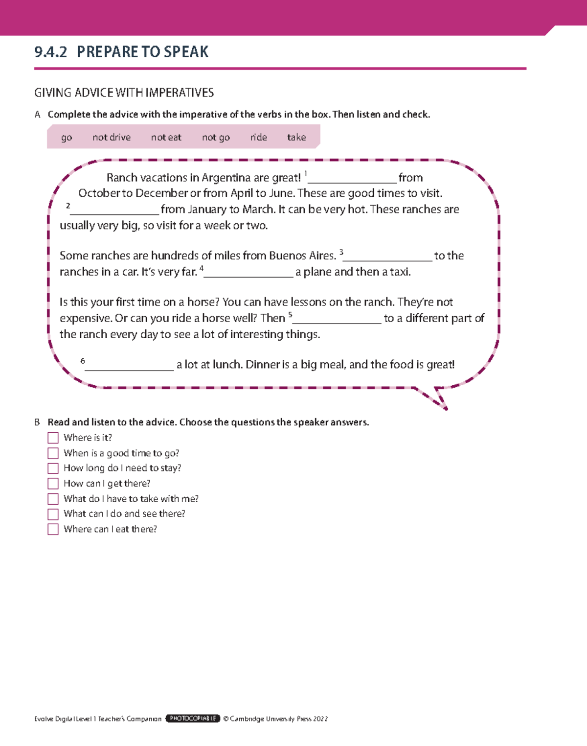 Evolve Digital Level 1 Worksheets 9.4 - GIVING ADVICE WITH IMPERATIVES ...